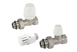 KIT CALYPSO Robinet thermostatisable droit et te de réglage pour tube en fer/Version avec joint sur la douille/Tête thermostatique blanche